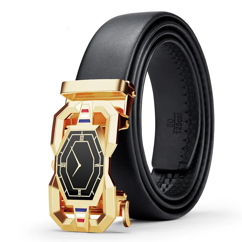 High Quality Genuine Leather Belt, For Men's Luxury Automatic Metal Alloy Buckle Men's Waist Belt