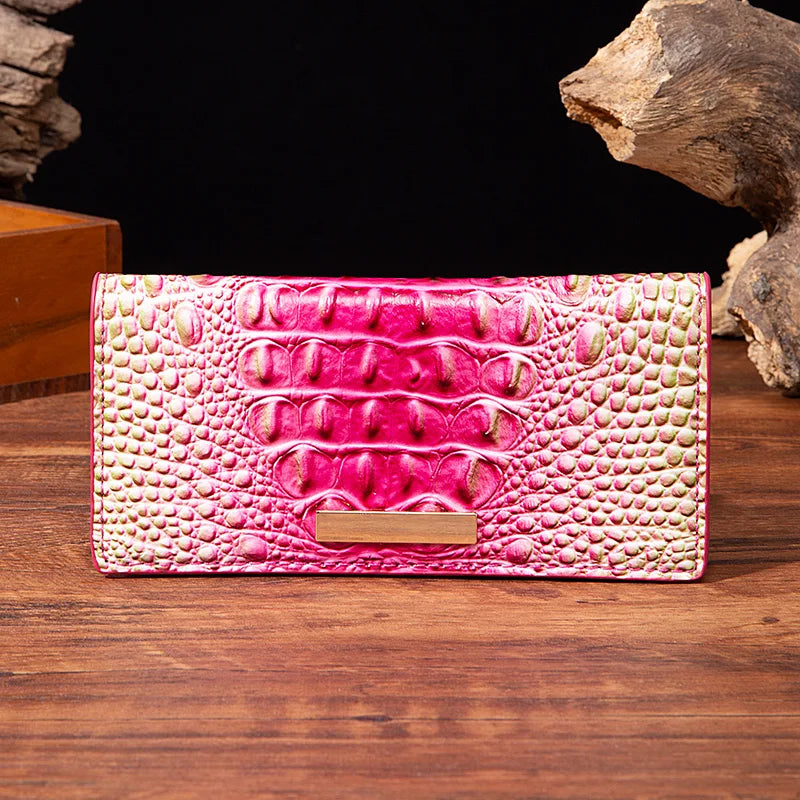 Simple and fashionable crocodile pattern solid color block wallet