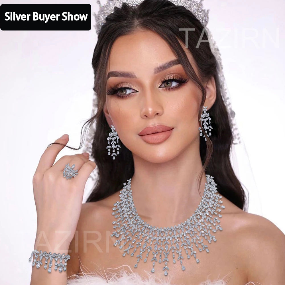 TAZIRN Luxury 5A Cubic Zirconia Arabic Dubai Wedding Jewelry Set for Women Party Prom Anniversary 2/4PCS CZ Bridal Accessories - Hiron Store