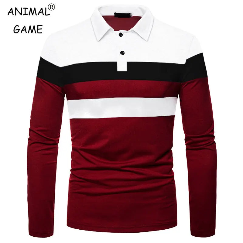 Men Long Sleeve Polo Shirt Splicing Tee Business  Casual Men Breathable Tops 5XL