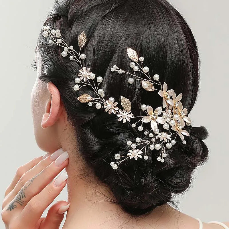 New Wedding Hair Accessories Crystal Pearl Hair Belt Wedding Bridal Hairband Hair Ornament Hair Jewelry Bride Headdress Headband