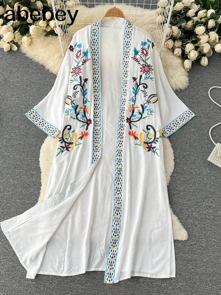 Retro Embroidery Sun Protection Shirt Women Summer Casual Loose Streetwear Chiffon Long Sun Protection Cardigan 2024 - Hiron Store