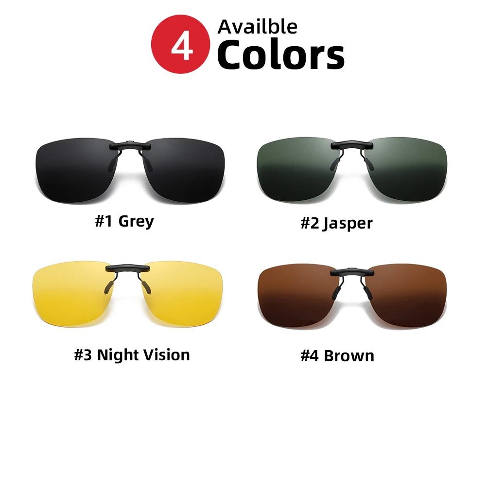 Square Clip On Sunglasses Women Polarized Black Lens Night Vision Driving Men Goggles Clips Anti Glare Vintage Glasses