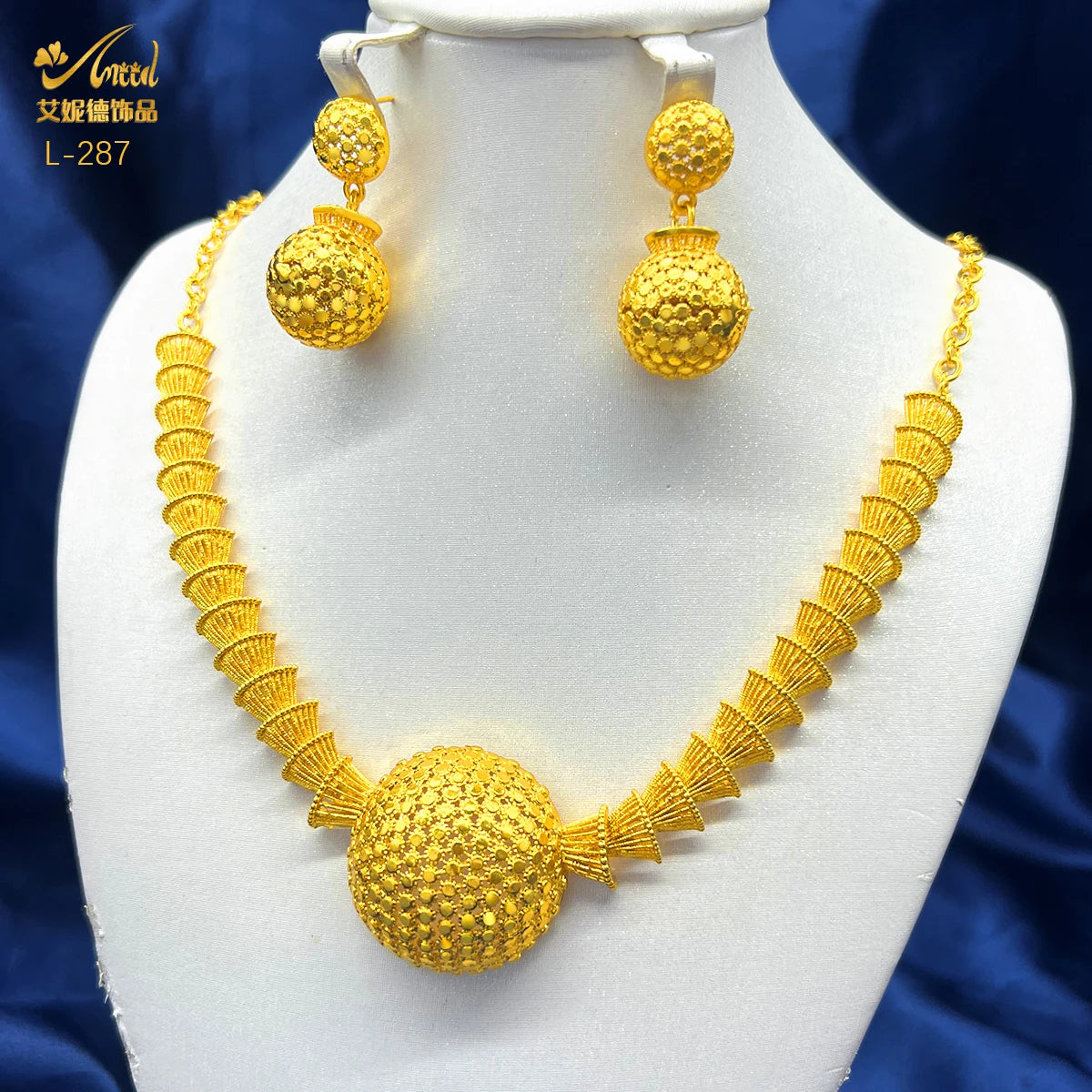 Dubai Indian African Tassel Necklace Earrings Jewelry Set 24K Gold Plated Bridal Jewellery