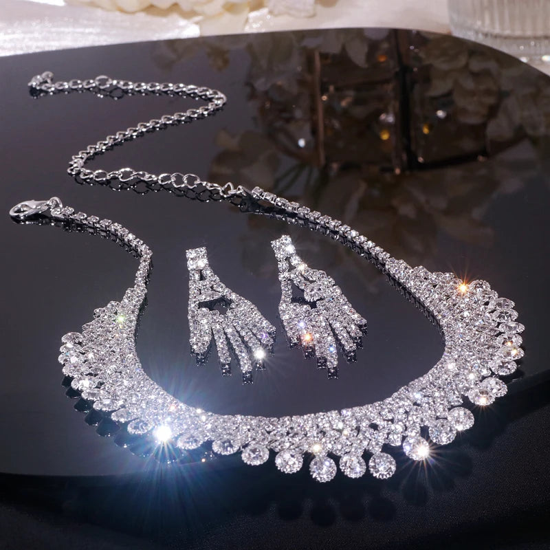 Crystal Necklace Earrings Elegant Romantic Wedding Jewellery Sets