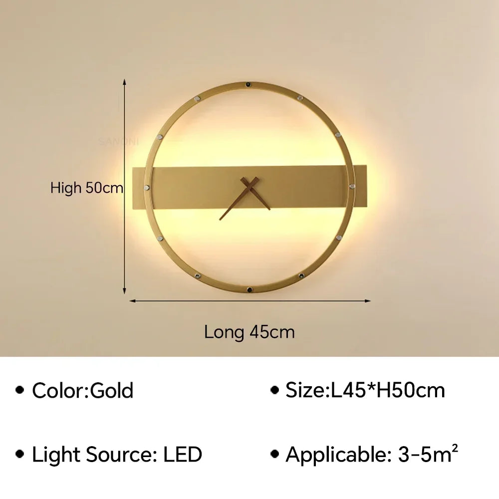 Modern LED Wall Lamp Clock Sconce for Bedroom Bedside Living Dining Room Lighting