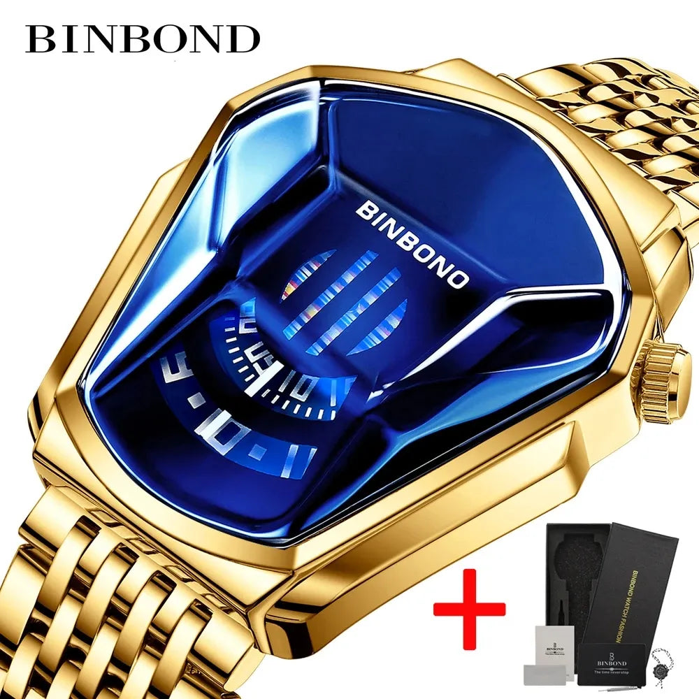 Luxury Unique Military Motorcycle Stainless Steel Business Sports Men's Golden Watch - Hiron Store