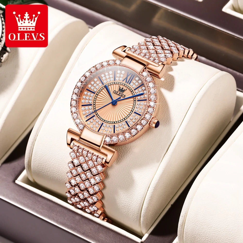 Women's Watches Diamonds Dial Luxury Wristwatch for Ladies Waterproof Stainless Steel