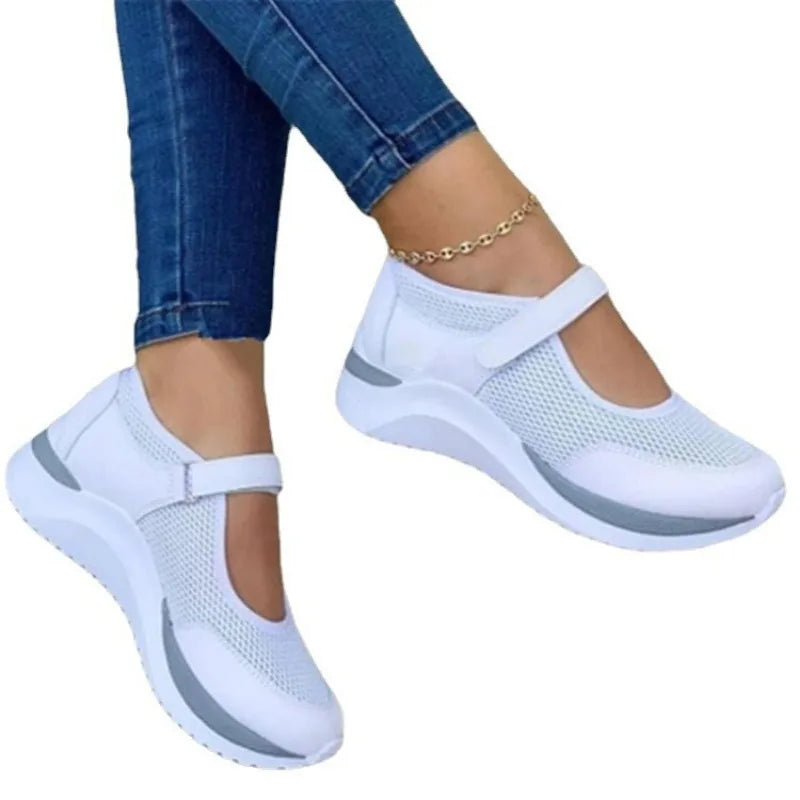 Round Head Knitted Women's Thick Sole Single Shoes Women's Large Size 36-43 Grid Casual Women's Shoes Sneakers Women - Hiron Store