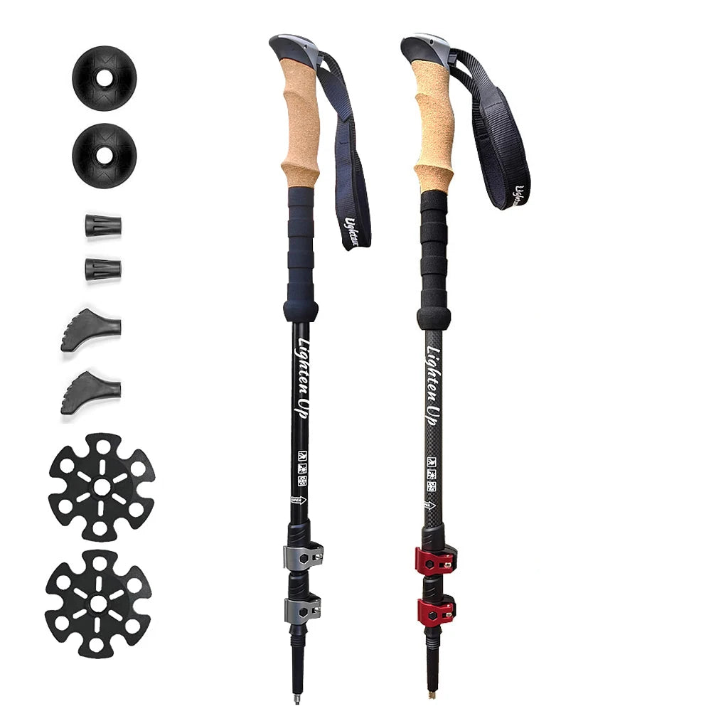 2Pcs Trekking Poles Ultra-light Telescopic Folding Poles  Staffs Aluminum/Carbon Cork Auxiliary Walking Sticks