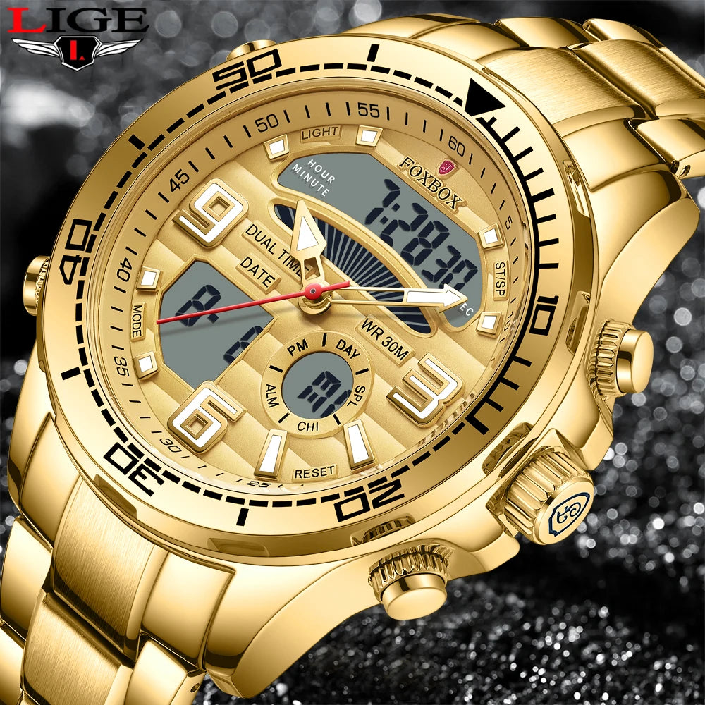 New LIGE Fashion Watches for Men Original Sports Chronograph Waterproof Quartz WristWatch clock