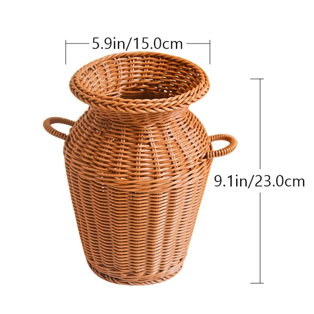 Imitation Rattan Vase Flower Arrangement Basket Home Decor Woven Hamper Storage Terrarium Creative Pot Decorate - Hiron Store