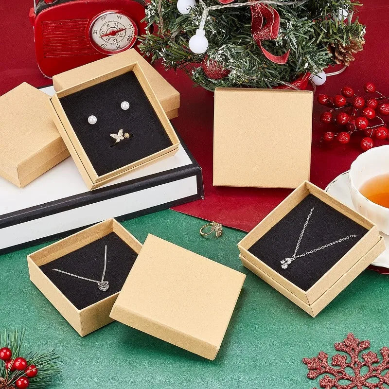 Cardboard Jewelry Boxes 3.54×3.54x1.18 Square Cardboard Box Paper Kraft Paper Gift Packaging Box for Christmas