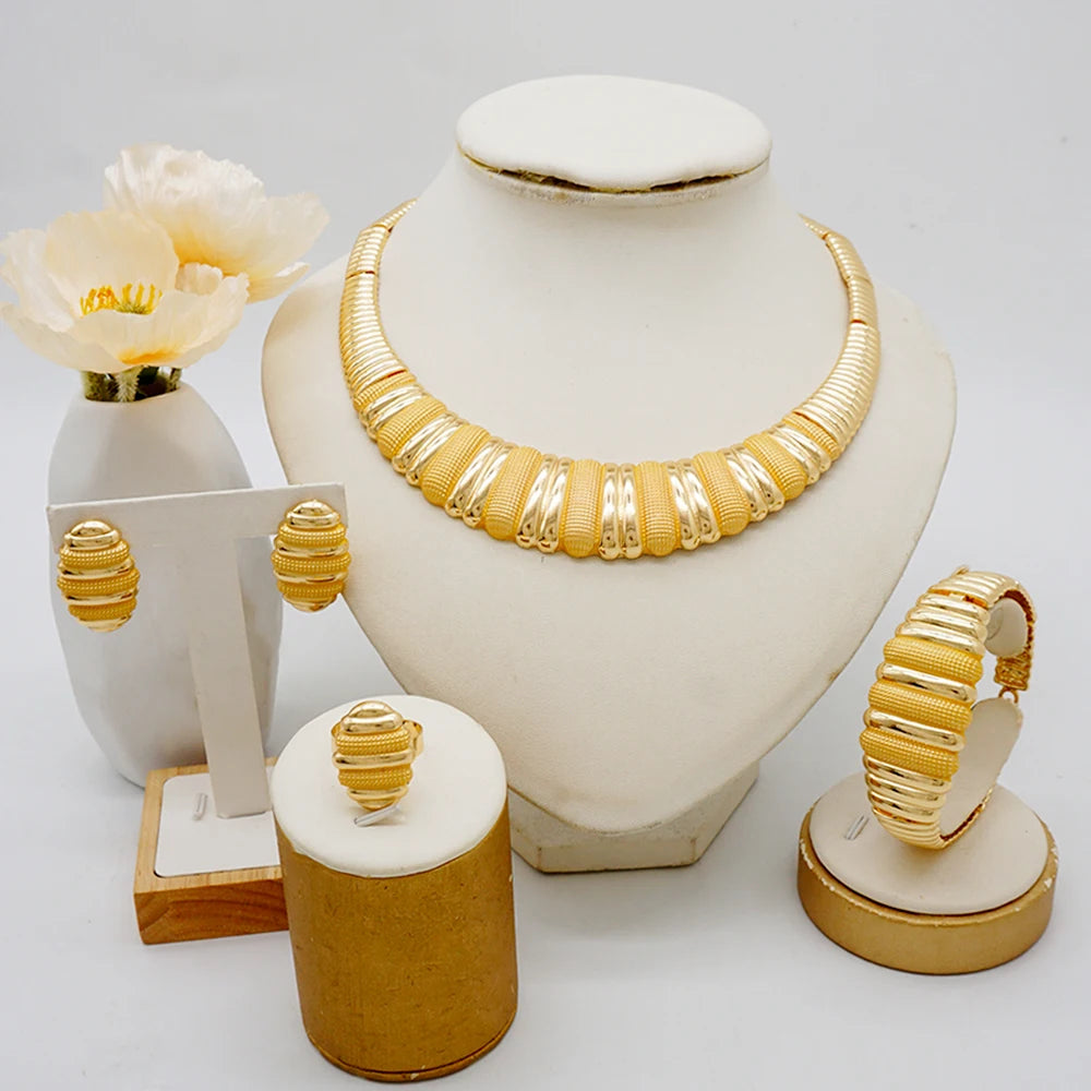 Luxury Gold Colour Jewellery Necklace Earrings Bracelet Ring Set