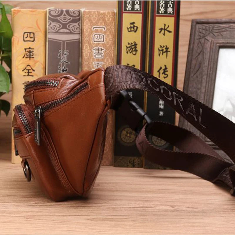 Genuine Leather Bag For Men Travel Retro Natural Skin Male Purse Cross Body Hip Bum Belt Bags