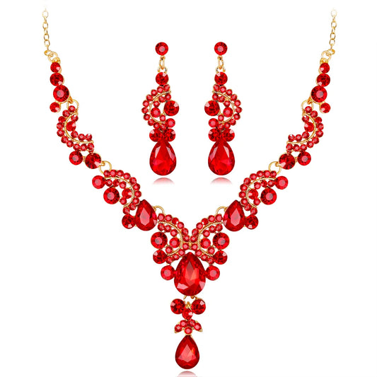 New hot selling bridal necklace earrings stylish high-end wedding party jewelry two-piece set - Hiron Store