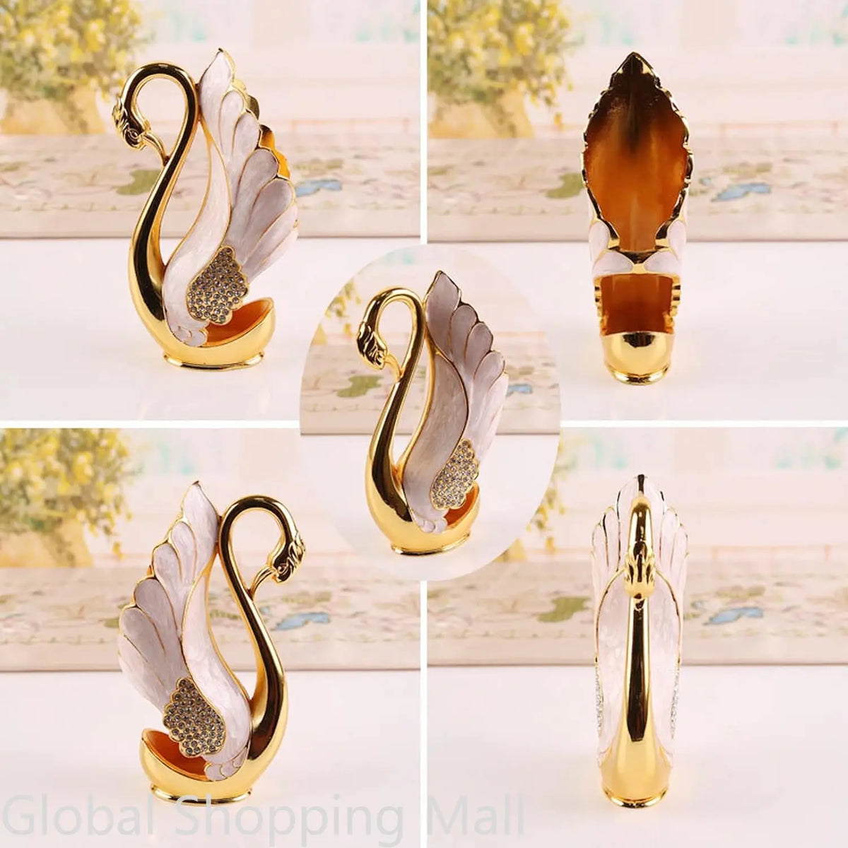 Metal Swan Base Holder, Tableware Organizer with 6 Spoons or Forks, Small Delicate, for Coffee, Fruit Desser,t Ice Cream Cake