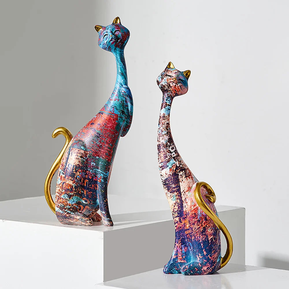 Oil Painting Cat Statues Animal Modern Sculpture Room Decoration  Sculptures for Home Design