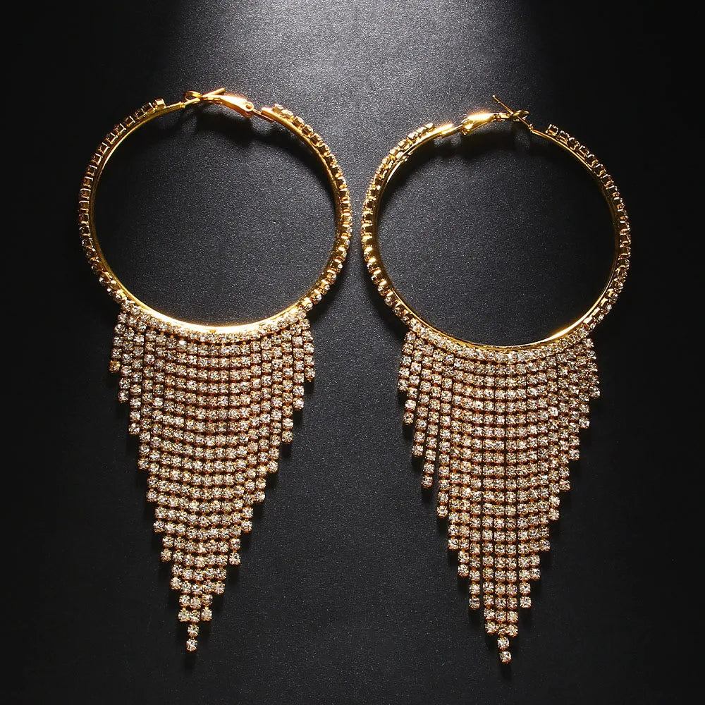 2024 Europe and Ameica New Exaggerated Big Rhinestone Hoop Earrings