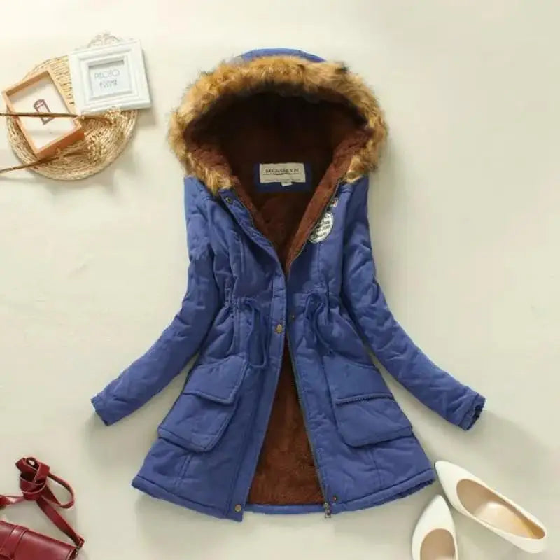 Winter Cotton Jacket Slim Warm Wadded Hooded Parkas Casual Mid Coats