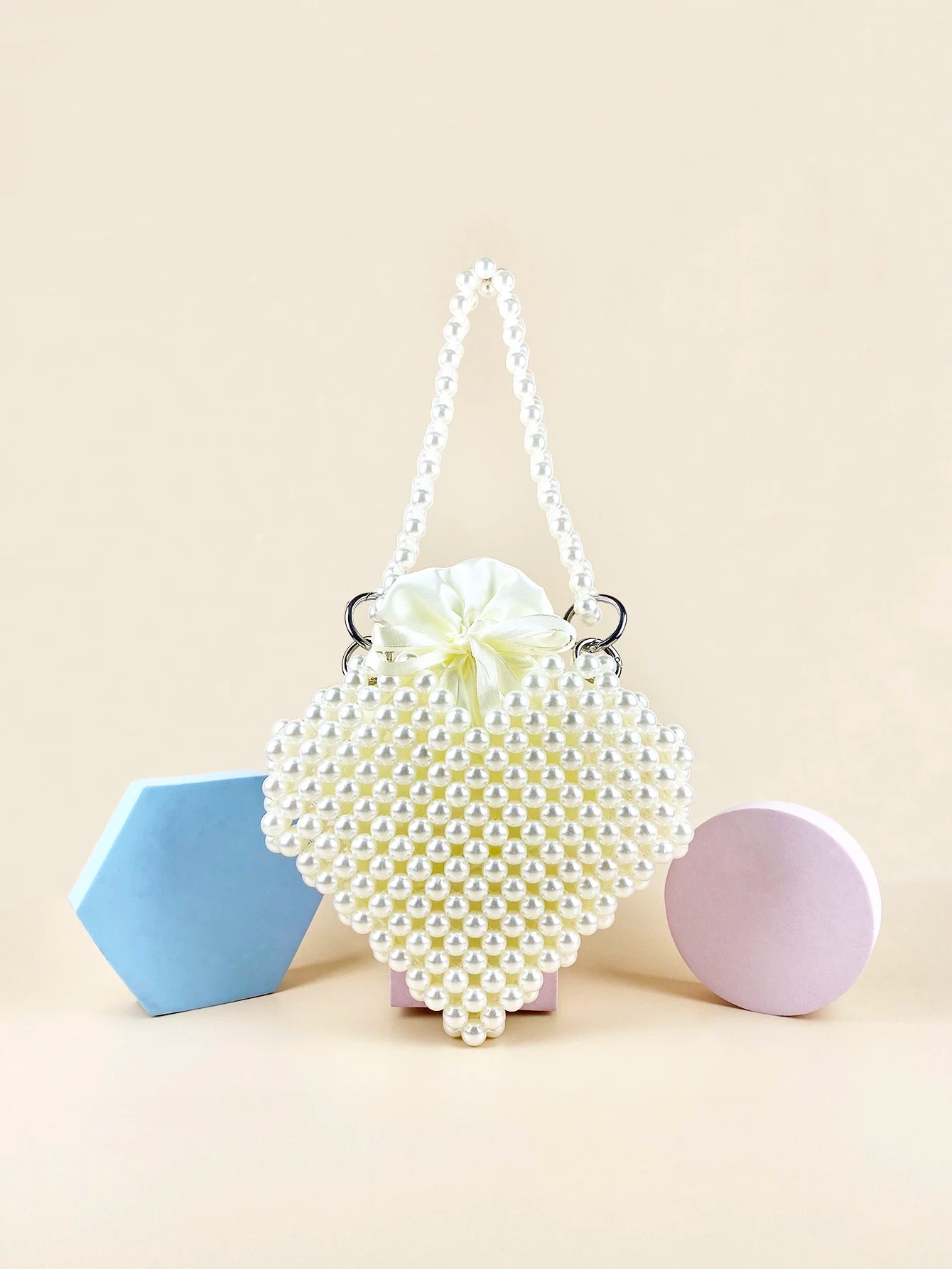 New pearl bag, white high-quality peach heart handbag