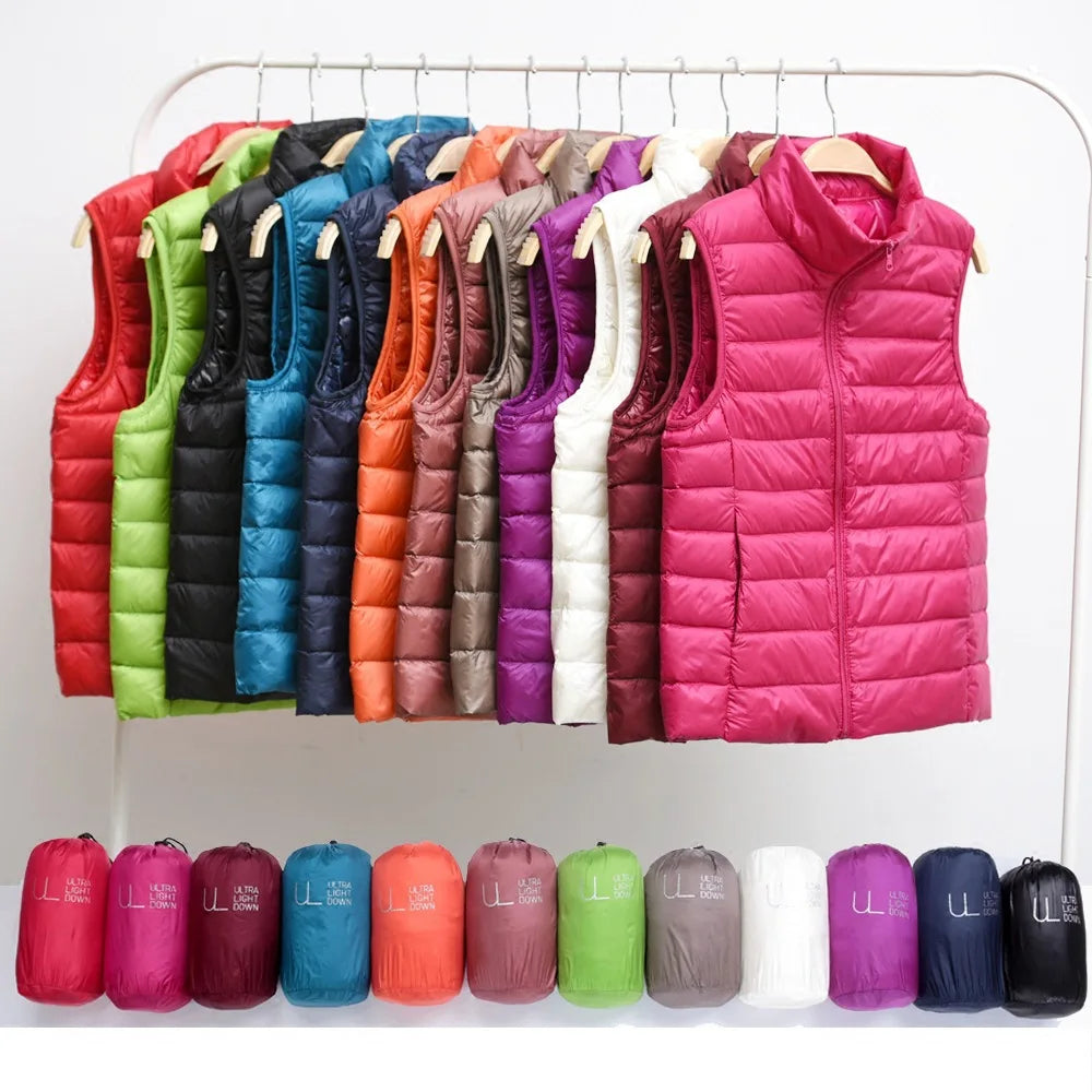 Women Ultra Light Down Vests Slim Jacket Girl Lightweight Windproof Waistcoat