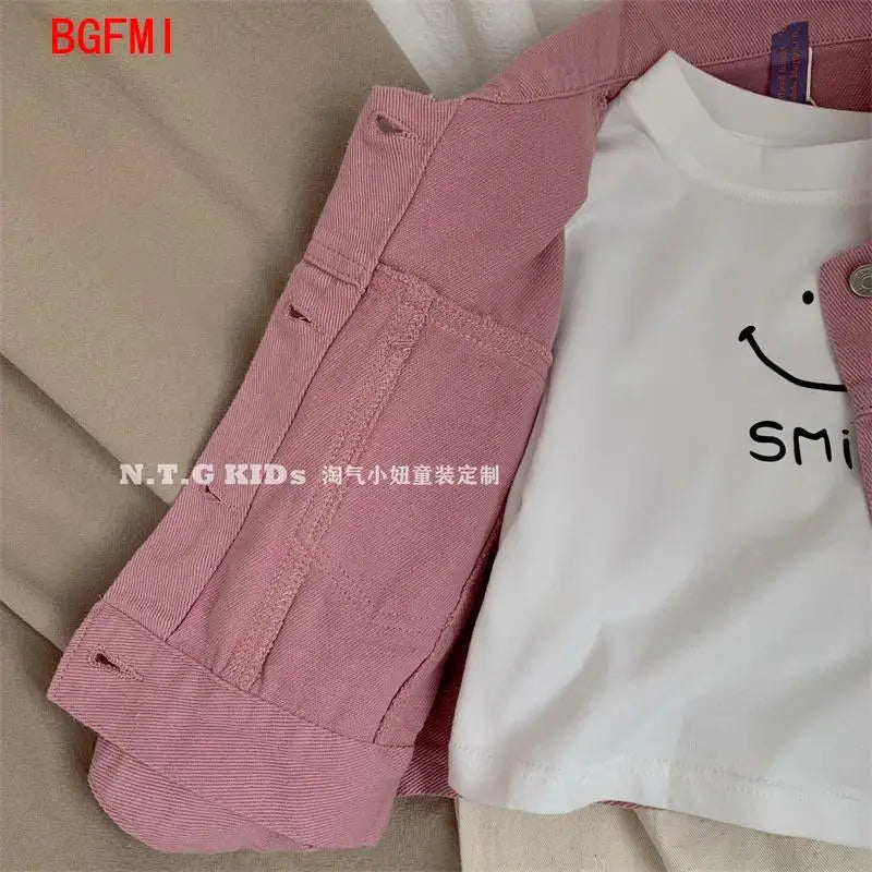 Boys Girls Denim Cotton Jackets Pink Laple Tops Fashion Sweet Cute Coat Jacket Baby Clothe