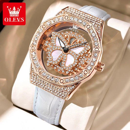 Quartz Watch for Women Luxury 3D Rotation Dial All Diamond Ladies Wristwatch