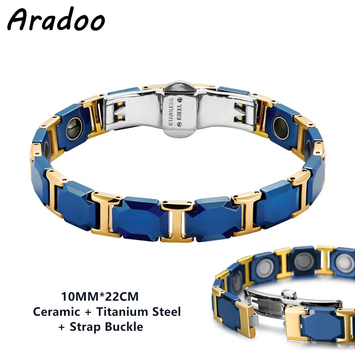 Blue Ceramic Titanium Steel Bracelets Hematite Magnetic Strap Buckle Design Power Wristband for Women Men