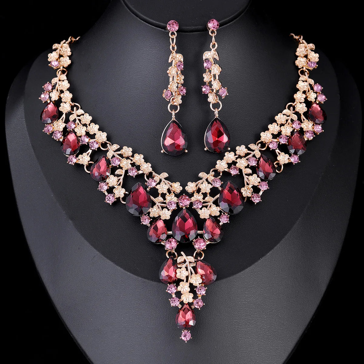 11 Colors Luxury Crystal Necklace Earrings Set