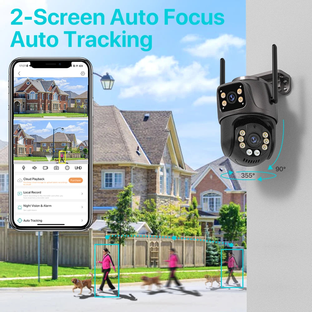 4K 8MP HD Wifi PTZ Camera Outdoor 4MP Dual Lens Dual Screen AI Auto Tracking IP Camera CCTV Audio Video Surveillance P2P iCSee - Hiron Store