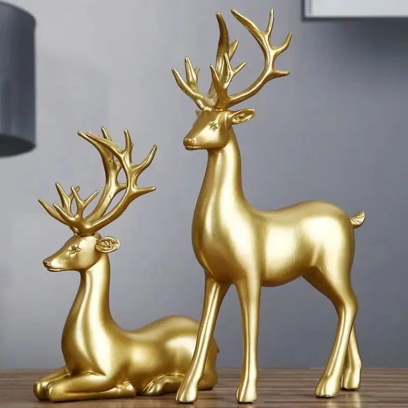 Deer Statue Standing and Sitting Resin Sculpture Reindeer Figurine Ornaments Table Decor