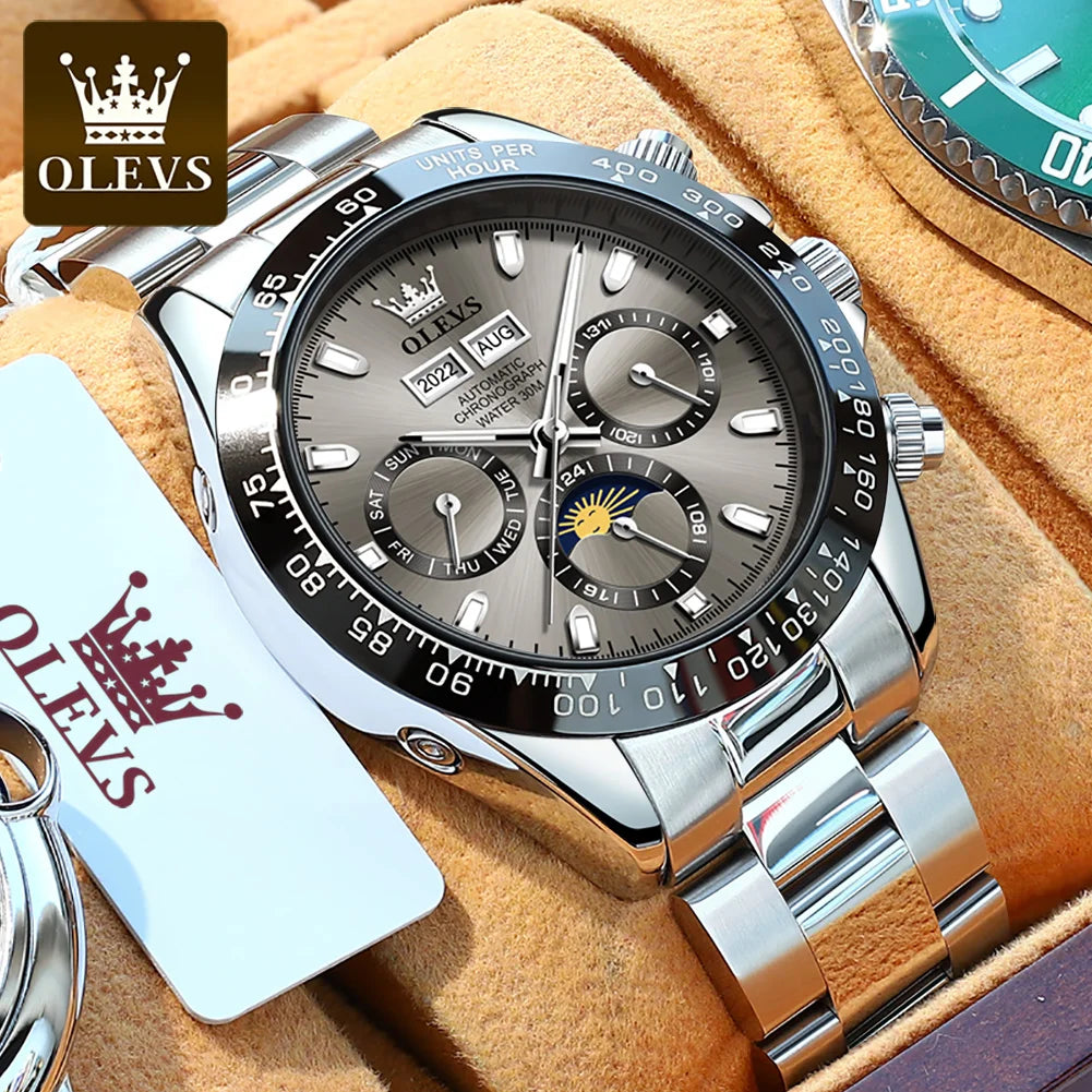 OLEVS Automatic Mechanical Watch for Men TOP Brand Original Stainless Steel Luminous Waterproof Date Man Wrist Watch Luxury Set - Hiron Store