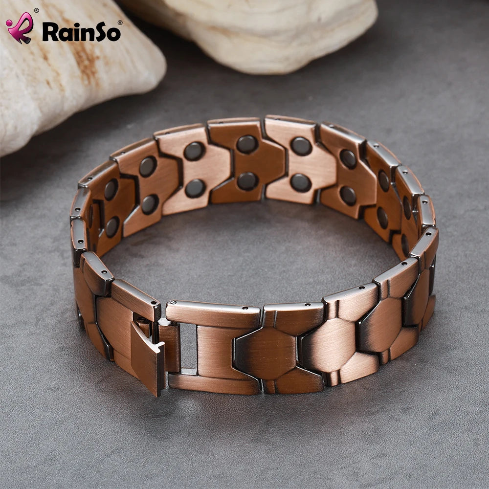 Rainso Vintage Magnetic Copper Bracelet For Men Women Healthy Bio Energy Chain Bangle Bracelet Daily Wear Jewelry Gift - Hiron Store