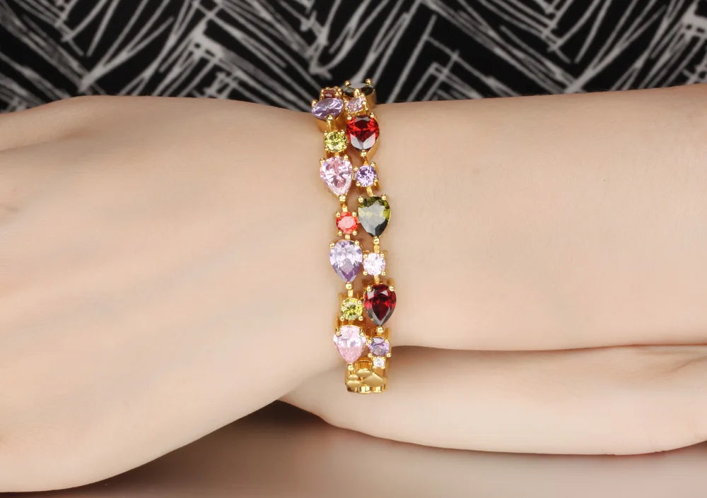 Various Colorful Double-layer Copper Gold Colour AAA Zircon Bracelet Beautiful Lovers For Women Birthday Jewelry - Hiron Store
