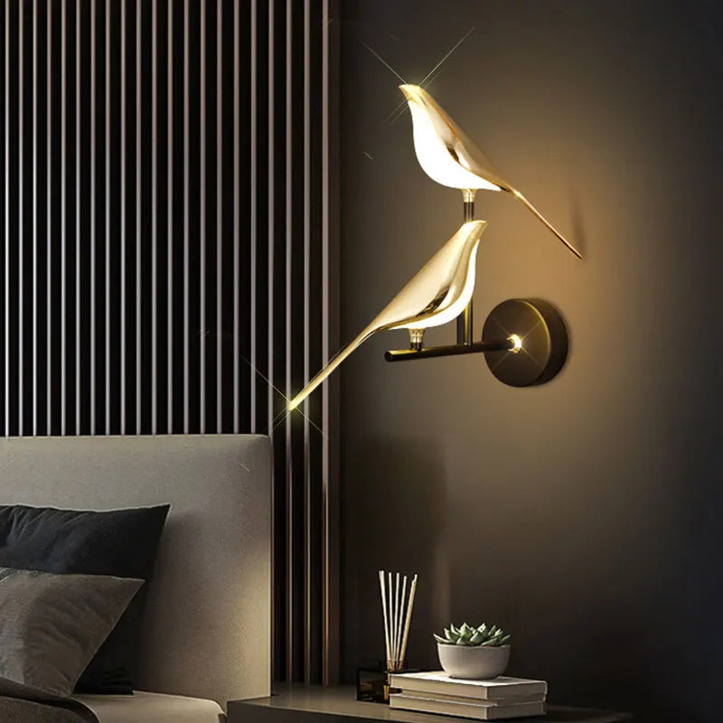 LED Golden Bird Wall Lamp Parlor Bar Bedside Hanging Light Novelty Rotatable Wall Lamp