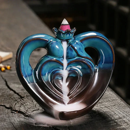 1pc, Ceramic Handicraft Home Ornaments Heart Waterfall Backflow Incense Burner (Without Incense)