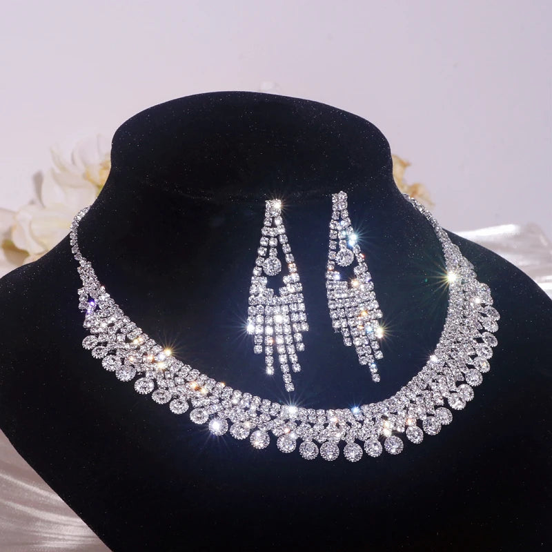 Crystal Necklace Earrings Elegant Romantic Wedding Jewellery Sets