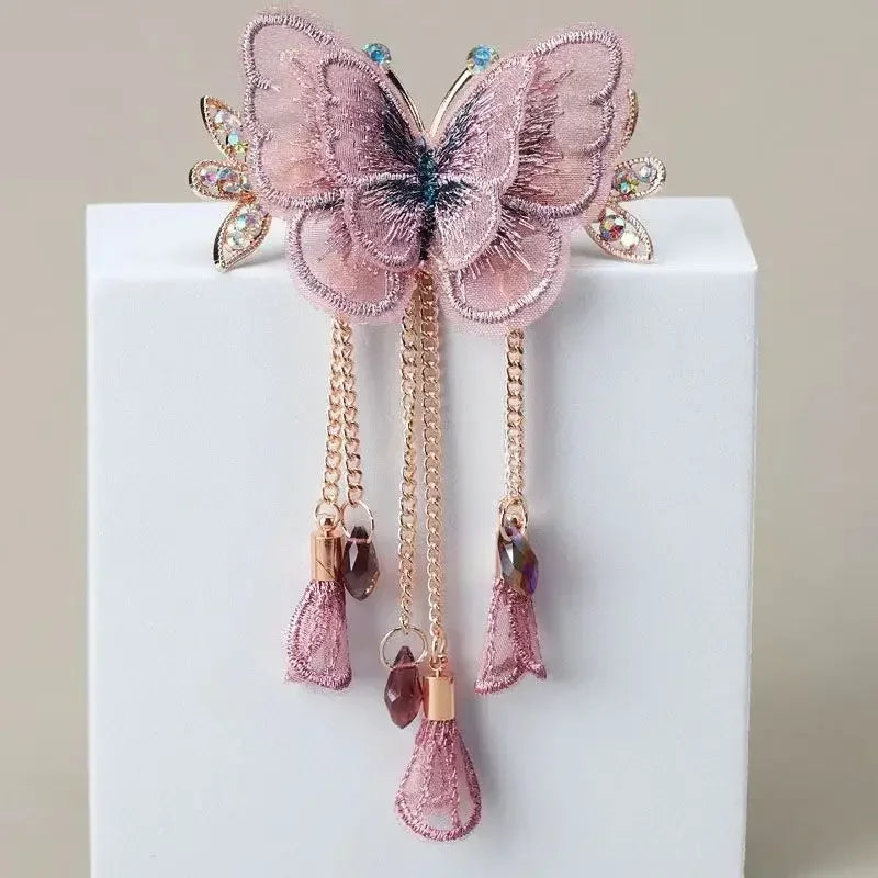 Fashion Double Layered Butterfly Tassel Hair Accessories for Women Gifts Retro Elegant Hair Clip Headwear Jewelry Bride Tiara - Hiron Store