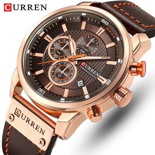 CURREN Brand Watch Men Leather Sports Watches Men's Army Military Quartz Wristwatch Chronograph Male Clock Relogio Masculino - Hiron Store