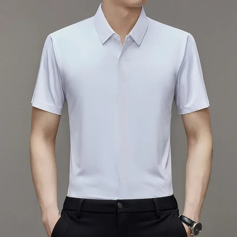 High end Mulberry Silk Dress Shirts, Business  Men Wrinkle Resistant, Button Invisible Elastic Tops, Luxurious Male  Clothing