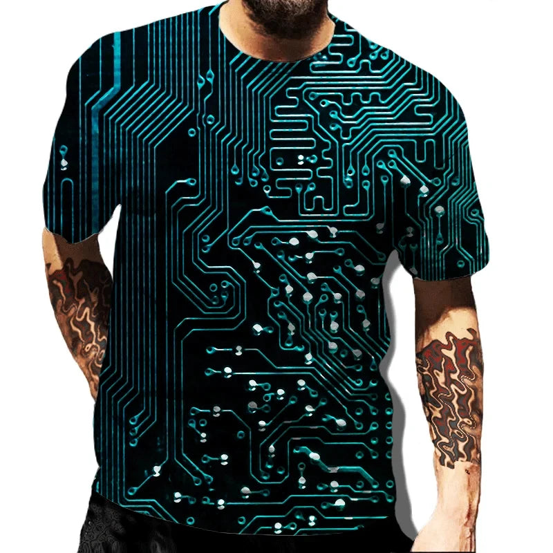 Circuit Board Electronic Chip Tee Unisex Summer Casual Short Sleeve Men Harajuku Streetwear Crew Neck Oversized Family T-shirt - Hiron Store