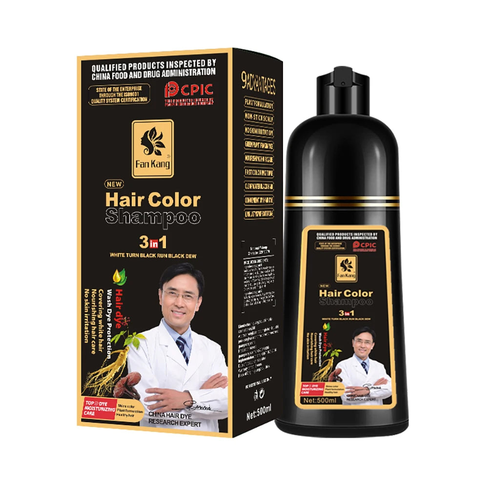 3 In 1 Instant Colouring Shampoo Natural Black Colour for Men Women 500ml Hair Dye Shampoo