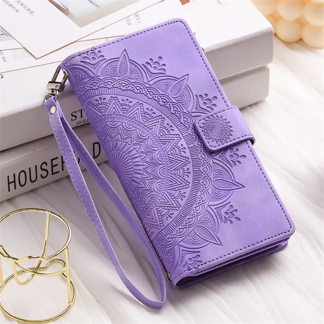 Leather Flip Case For Samsung Galaxy S25 S23 S24 Ultra S22 S21 Plus S20 FE S10 + Note 20 10 9 8 Card Wallet Embossing Phone Bag