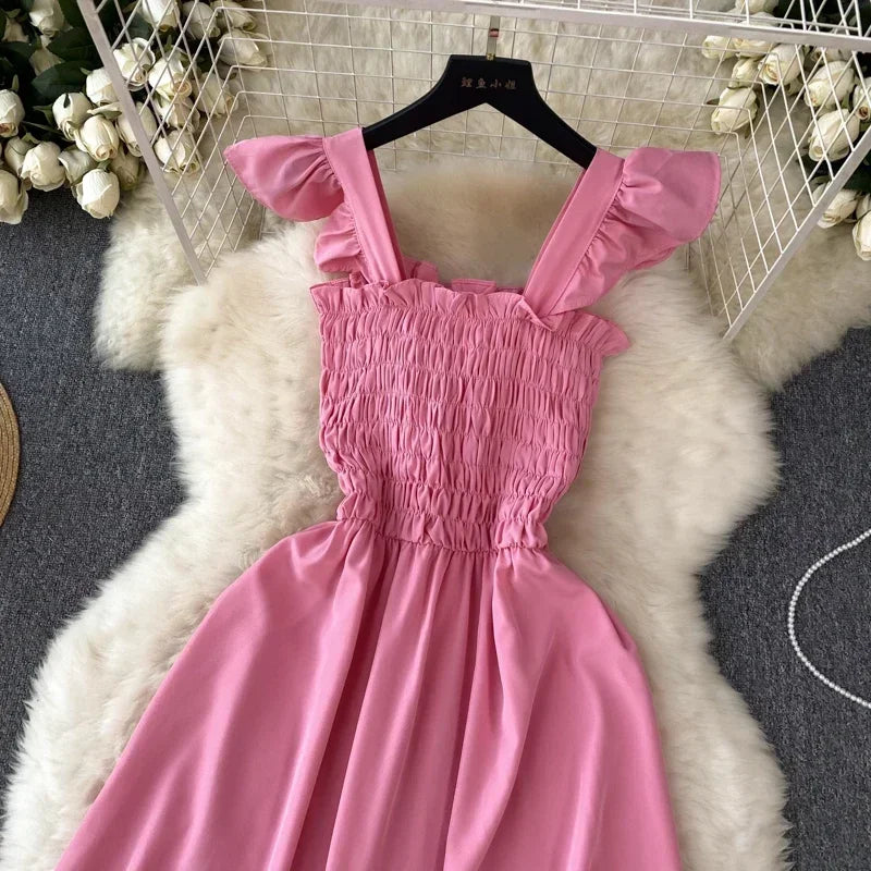 2024 New Summer For Women Dress Pleated Sleeveless Party Short Dress Korean Solid Streetwear Outfits Vacation Vestidos - Hiron Store