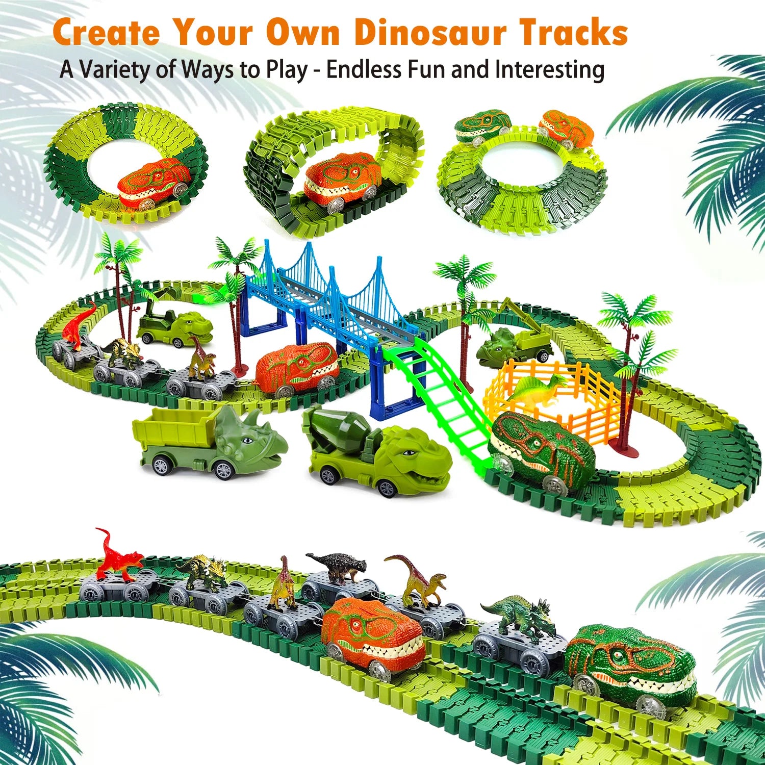 Dinosaur Magic Climbing Track Toys Train-Flexible Track Playset Dinosaurs Engineering Toys Race Car for Old boy Girls - Hiron Store