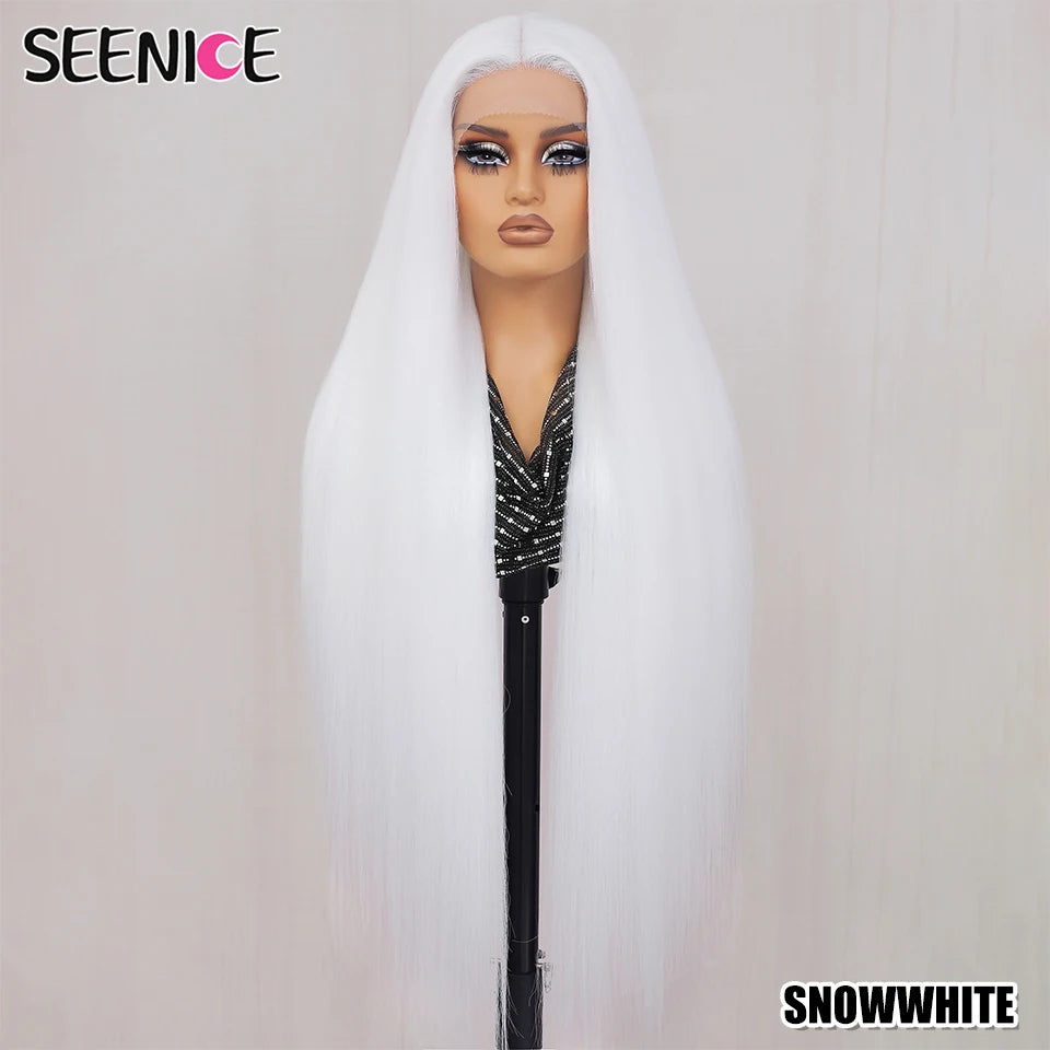 40Inch Straight Lace Front Wig Synthetic T-Part 13x4x1 Heat-resistant Fiber Ombre Ginger Copper Lace Frontal Wigs