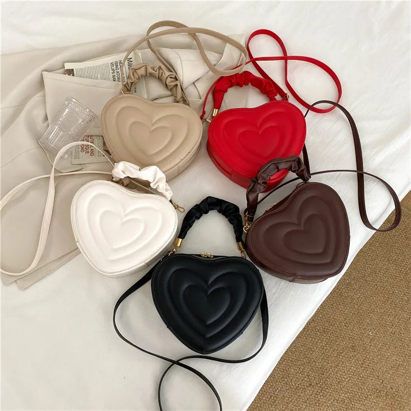 Fashion Love Heart Shape Shoulder Bag Small Handbags Designer Crossbody Bags For Women Solid Pu Leather Top Handle Bag - Hiron Store