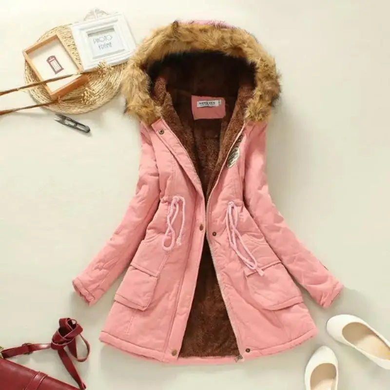 Winter Cotton Jacket Slim Warm Wadded Hooded Parkas Casual Mid Coats