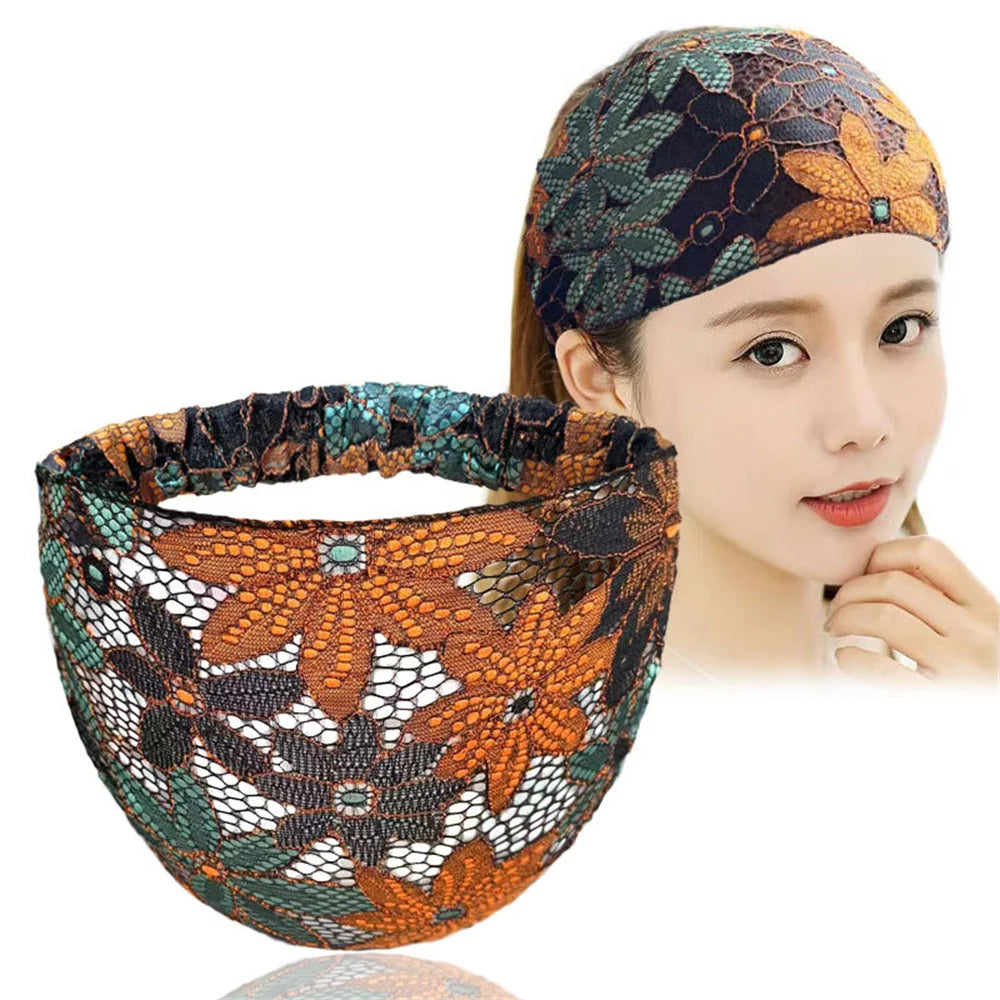 Lace Flower Elastic Headbands, Turban Fashion Head Wrap, Vintage Hairbands, Women & Girls
